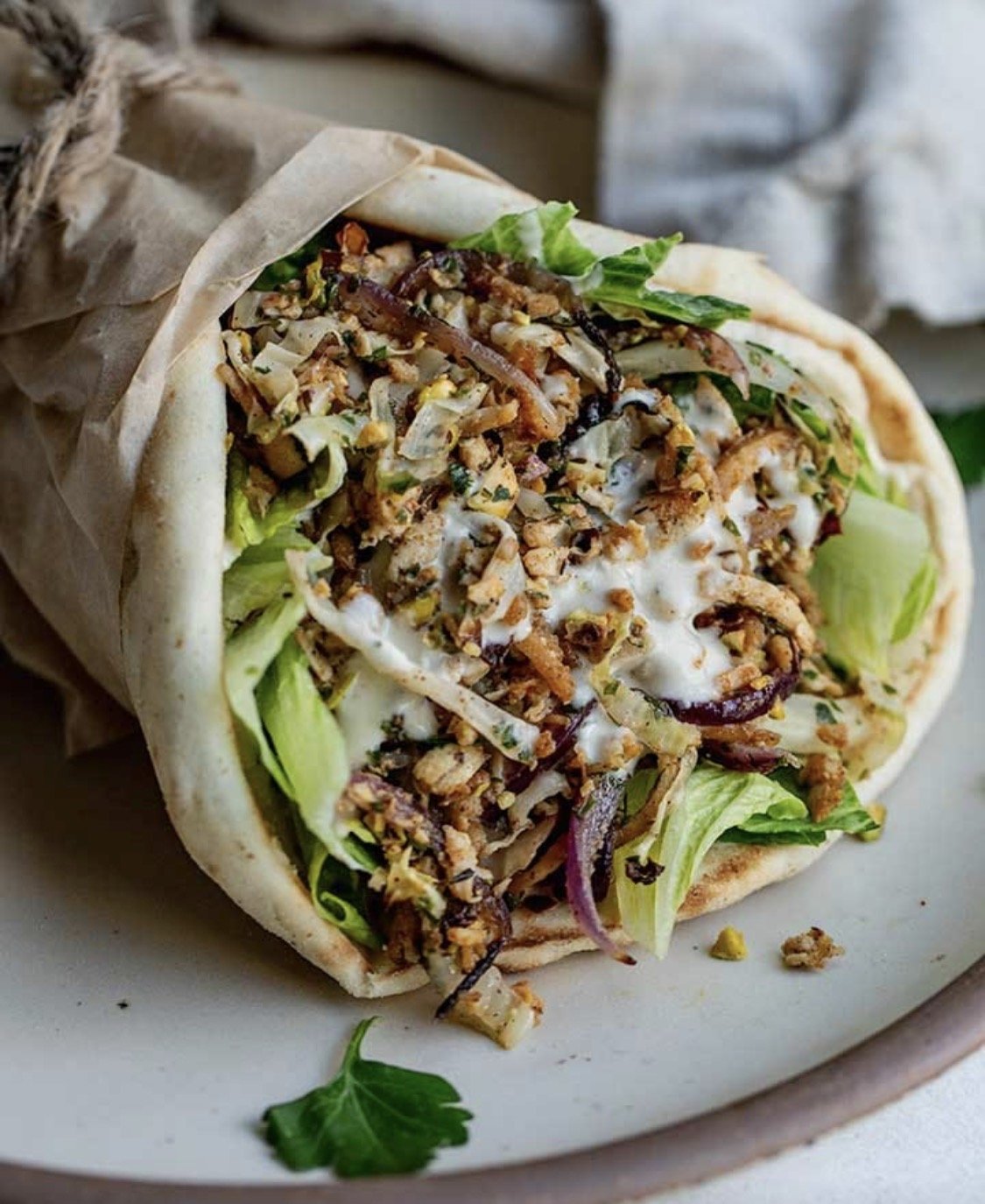 Crispy Shredded Tofu and Pistachio Cabbage Wraps